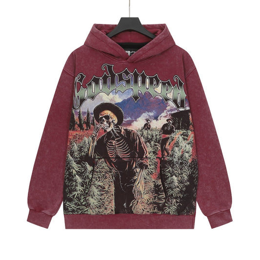 Red & Black Street Vintage Washed Hoodie (Crafted Print) G6607