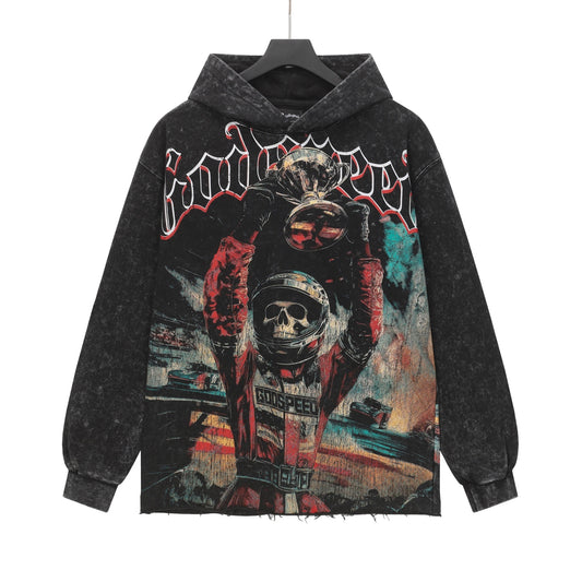 Black Street Vintage Washed Hoodie (Crafted Print) G6801
