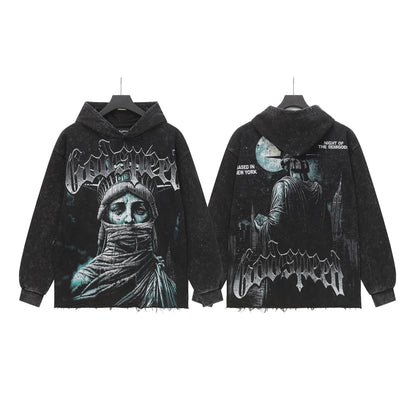 Black & Red Street Vintage Washed Hoodie (Crafted Print) G6802
