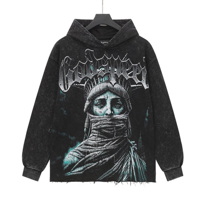 Black & Red Street Vintage Washed Hoodie (Crafted Print) G6802