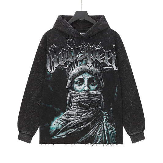 Black & Red Street Vintage Washed Hoodie (Crafted Print) G6802
