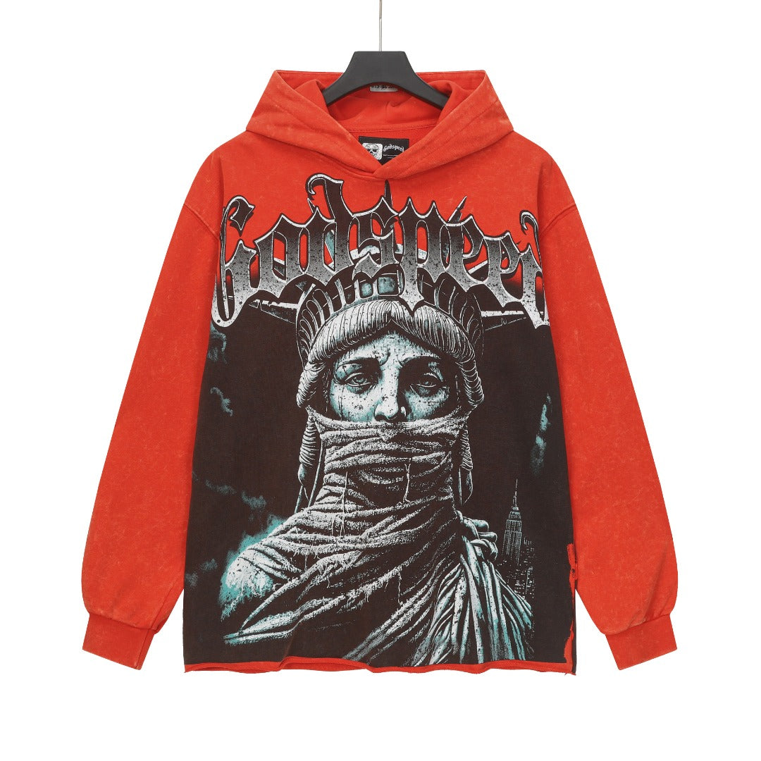 Black & Red Street Vintage Washed Hoodie (Crafted Print) G6802