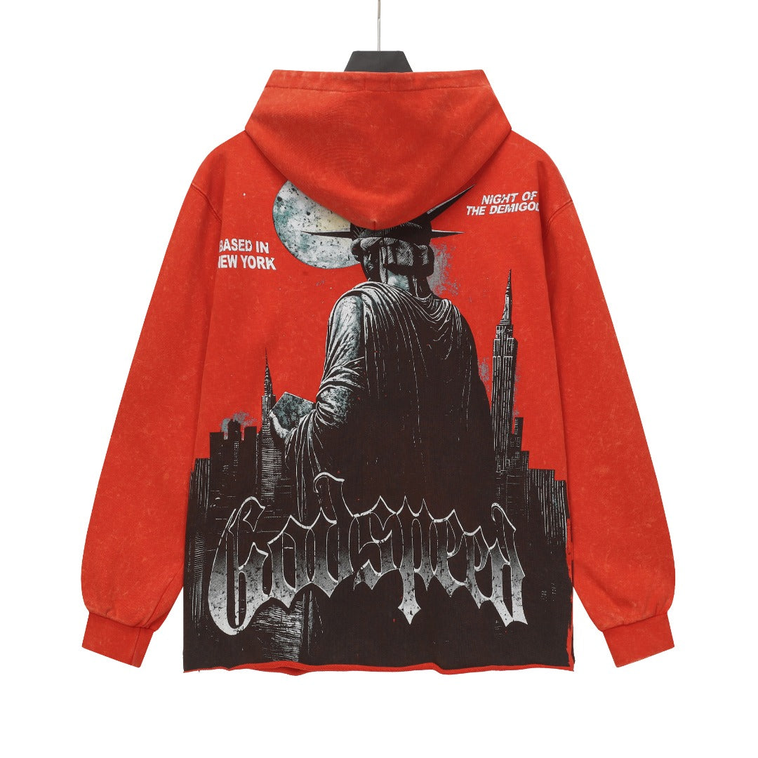 Black & Red Street Vintage Washed Hoodie (Crafted Print) G6802