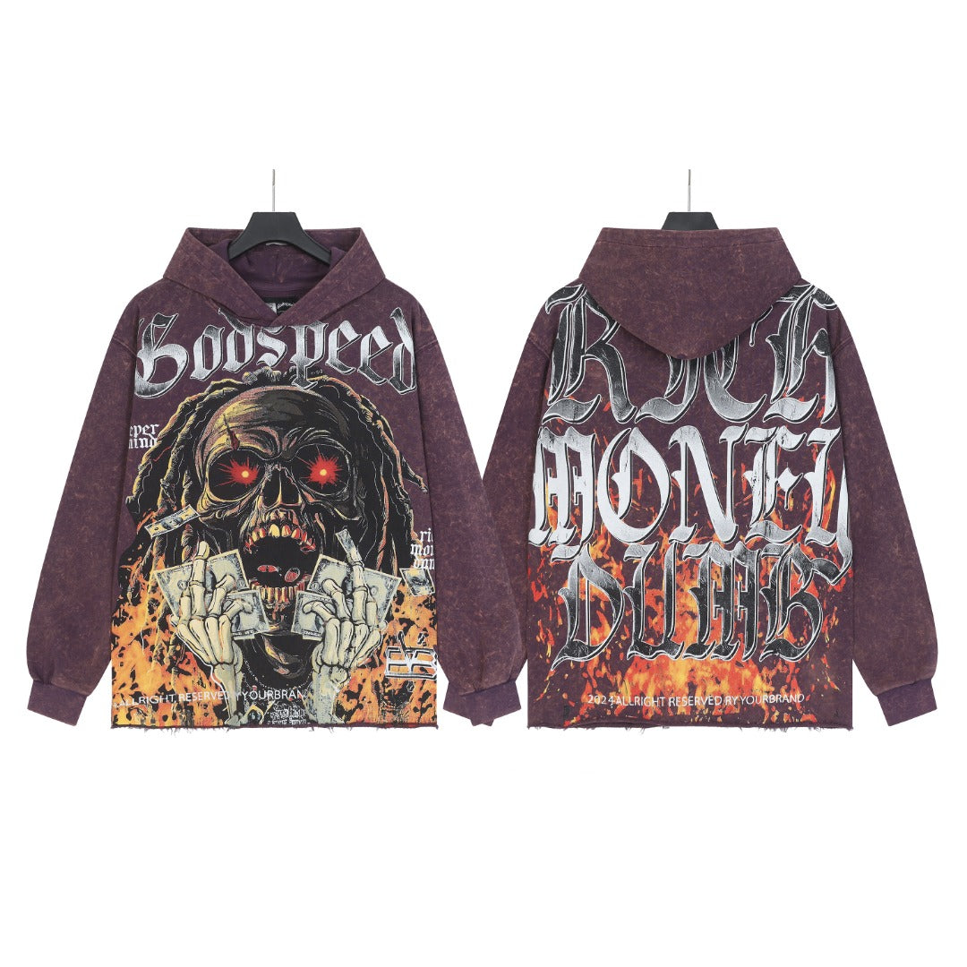 Purple & Black Street Vintage Washed Hoodie (Crafted Print) G6803