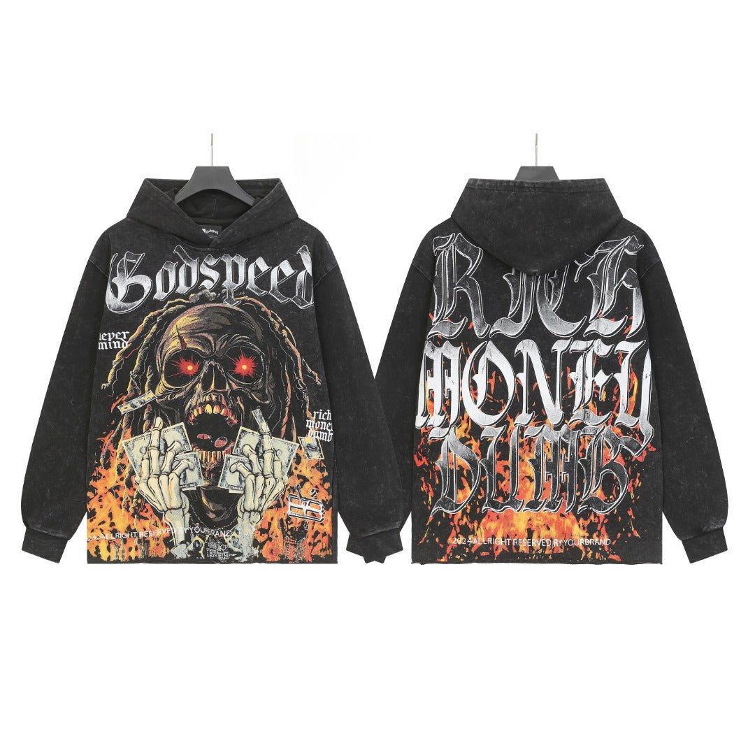 Purple & Black Street Vintage Washed Hoodie (Crafted Print) G6803