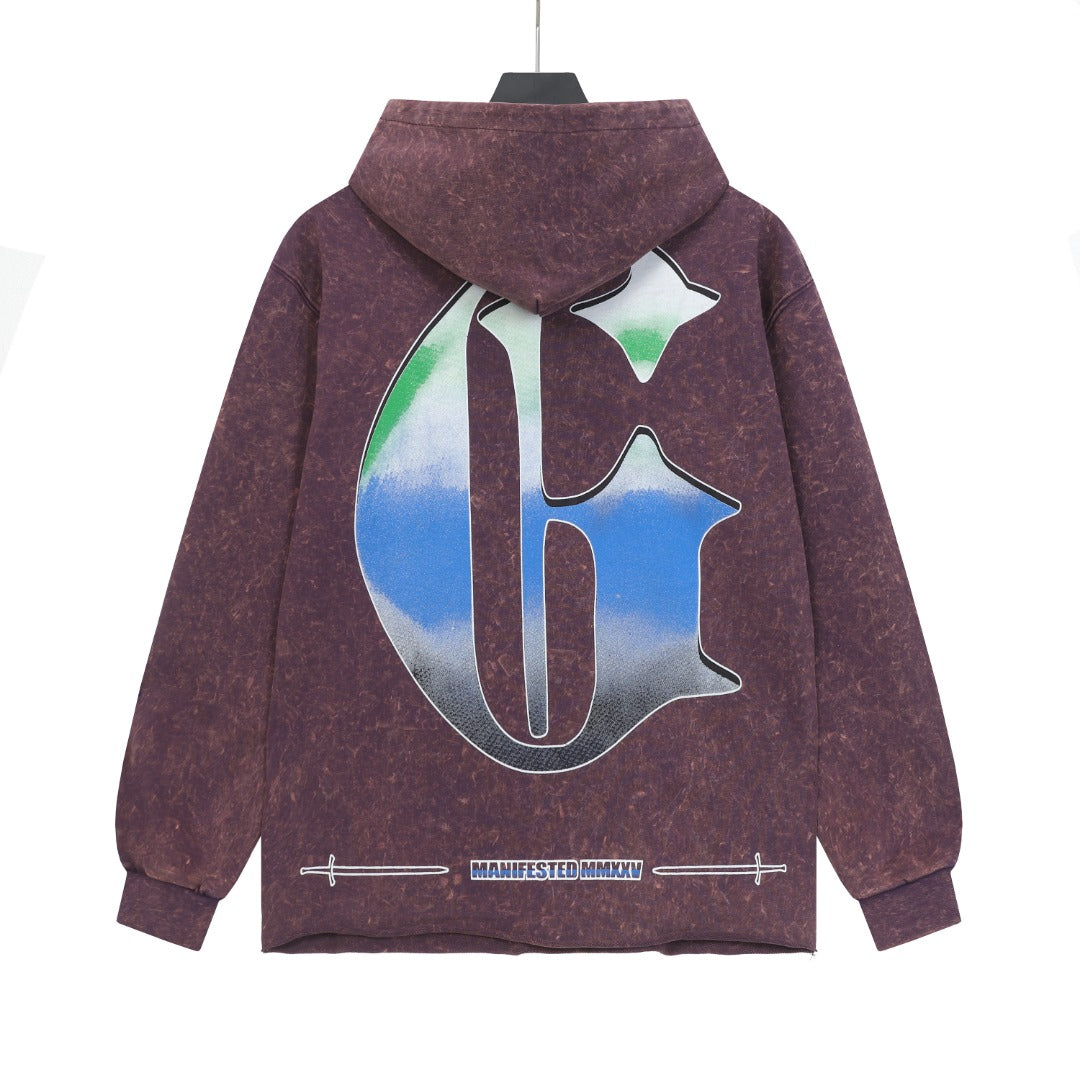 Purple & Black Street Vintage Washed Hoodie (Crafted Print) G6810