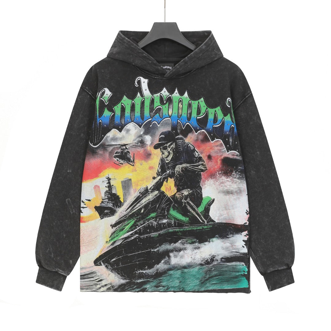 Purple & Black Street Vintage Washed Hoodie (Crafted Print) G6810