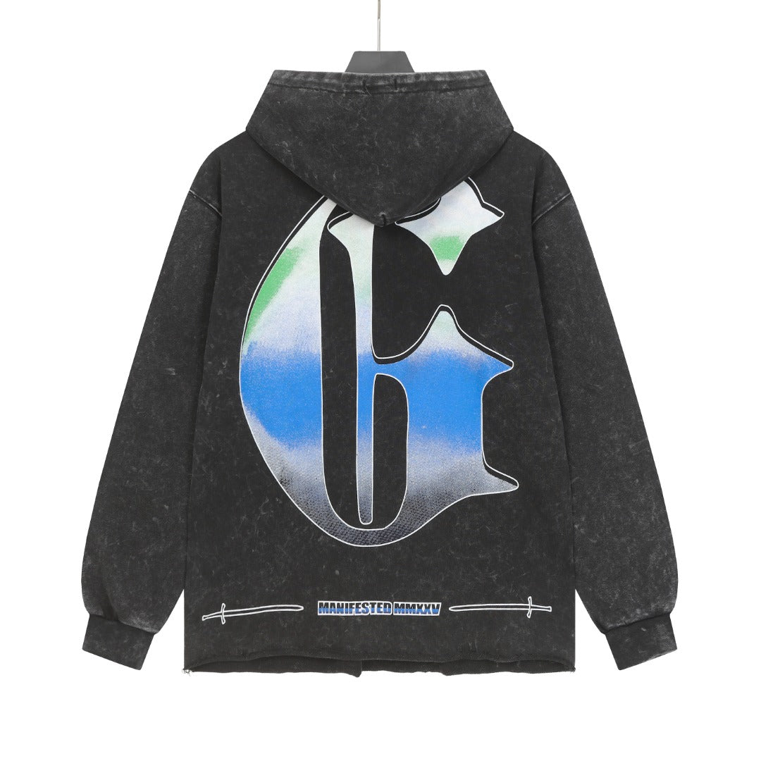 Purple & Black Street Vintage Washed Hoodie (Crafted Print) G6810