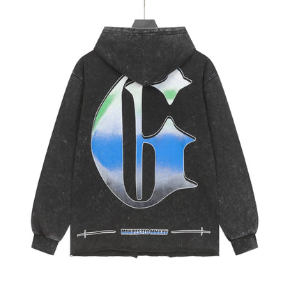 Purple & Black Street Vintage Washed Hoodie (Crafted Print) G6810