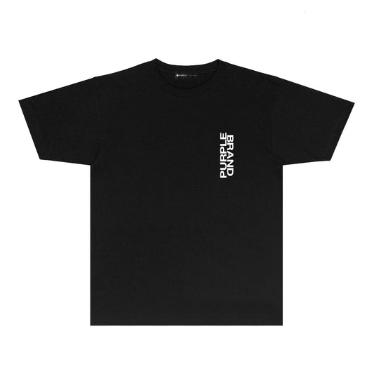 Purple Vertical Small Letter Graphic T Shirt Short Sleeve Casual Streetwear Tee PUR019