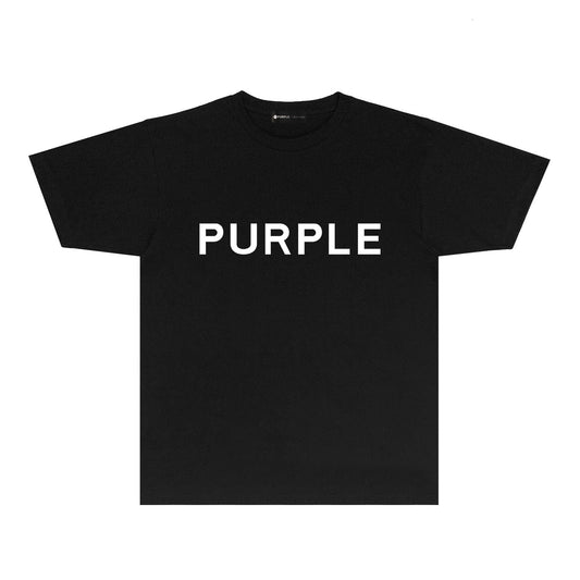 Purple Classic Letter Graphic T Shirt Short Sleeve Casual Streetwear Tee PUR020