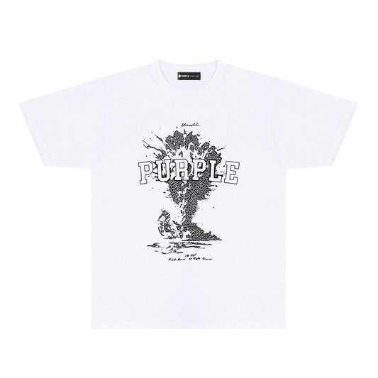 Purple Fractured Motorcycle Graphic T-Shirt Short Sleeve Casual Streetwear Tee PUR123