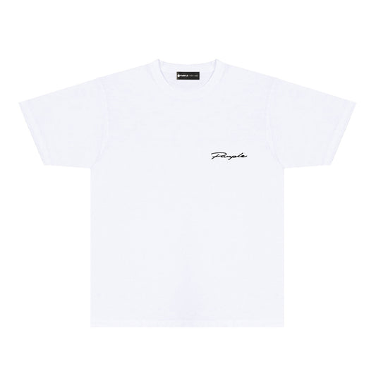 Purple Cursive Small Letter Graphic T-Shirt Short Sleeve Casual Streetwear Tee PUR128