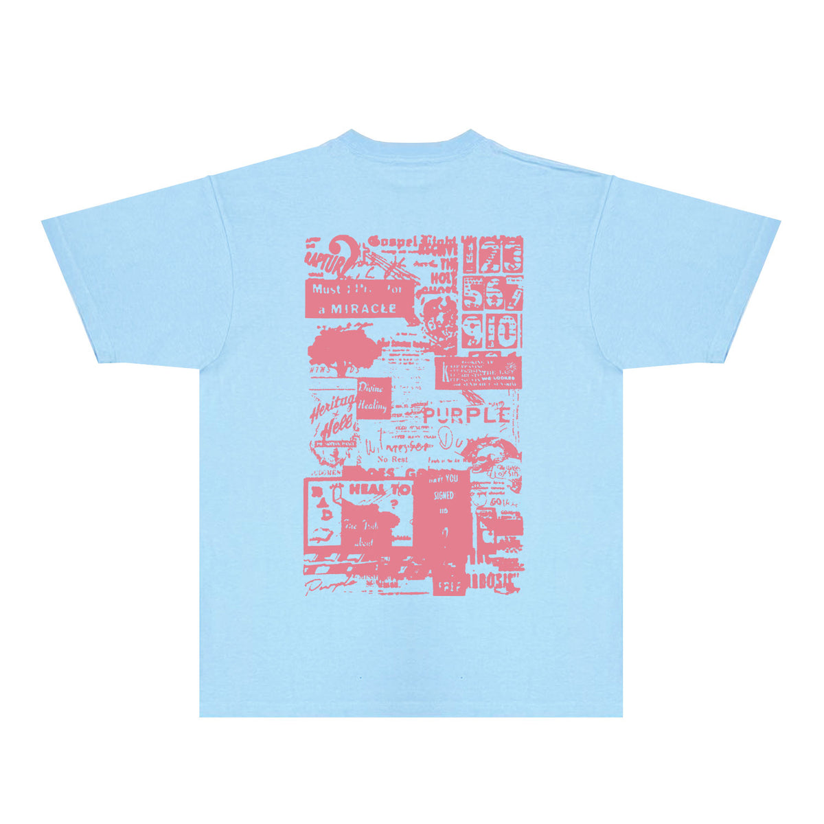Purple Distressed Text Graphic T-Shirt Short Sleeve Casual Streetwear Tee PUR146