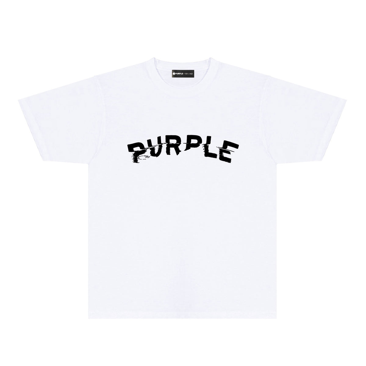 Purple Distorted Paint Splash Typography Graphic T-Shirt Short Sleeve Casual Streetwear Tee PUR162