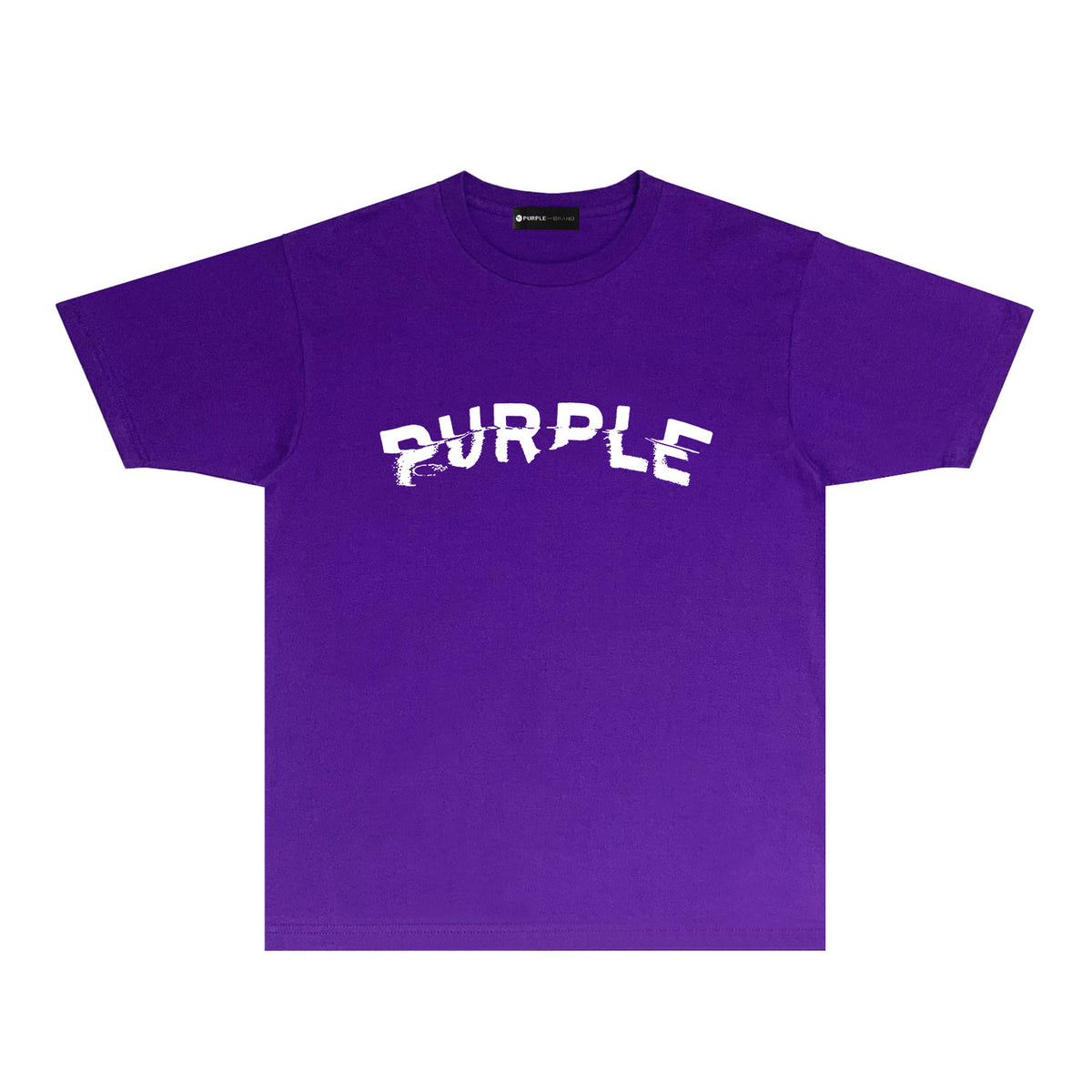 Purple Distorted Paint Splash Typography Graphic T-Shirt Short Sleeve Casual Streetwear Tee PUR162