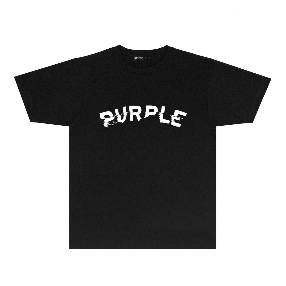 Purple Distorted Paint Splash Typography Graphic T-Shirt Short Sleeve Casual Streetwear Tee PUR162