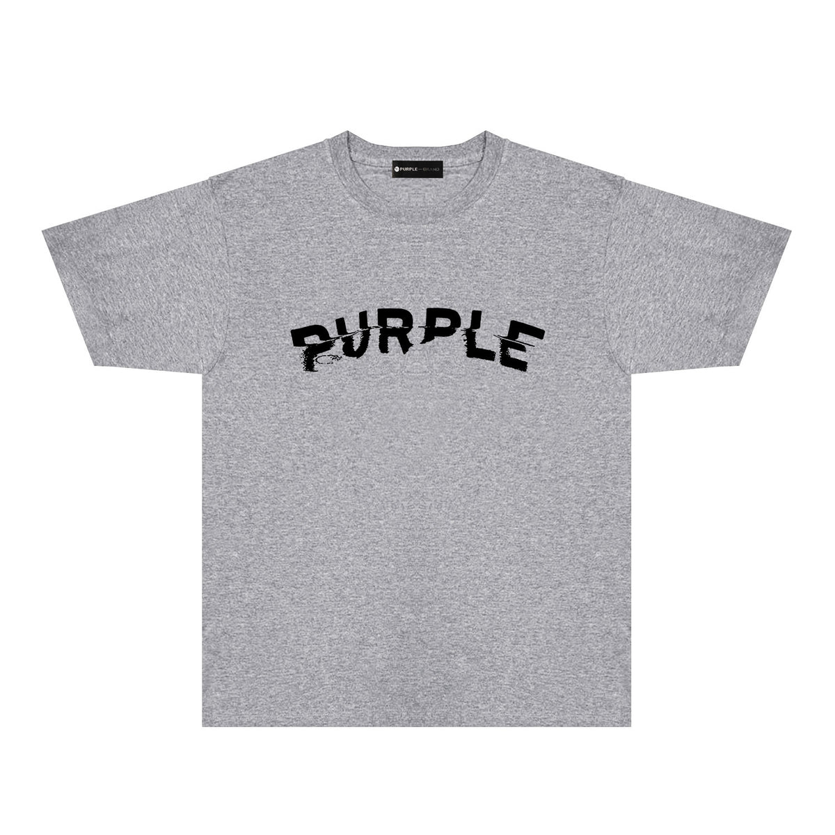 Purple Distorted Paint Splash Typography Graphic T-Shirt Short Sleeve Casual Streetwear Tee PUR162