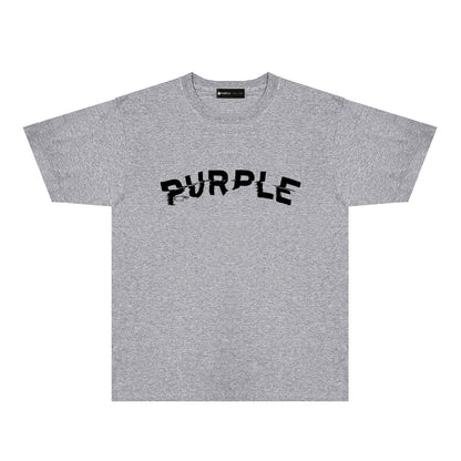 Purple Distorted Paint Splash Typography Graphic T-Shirt Short Sleeve Casual Streetwear Tee PUR162